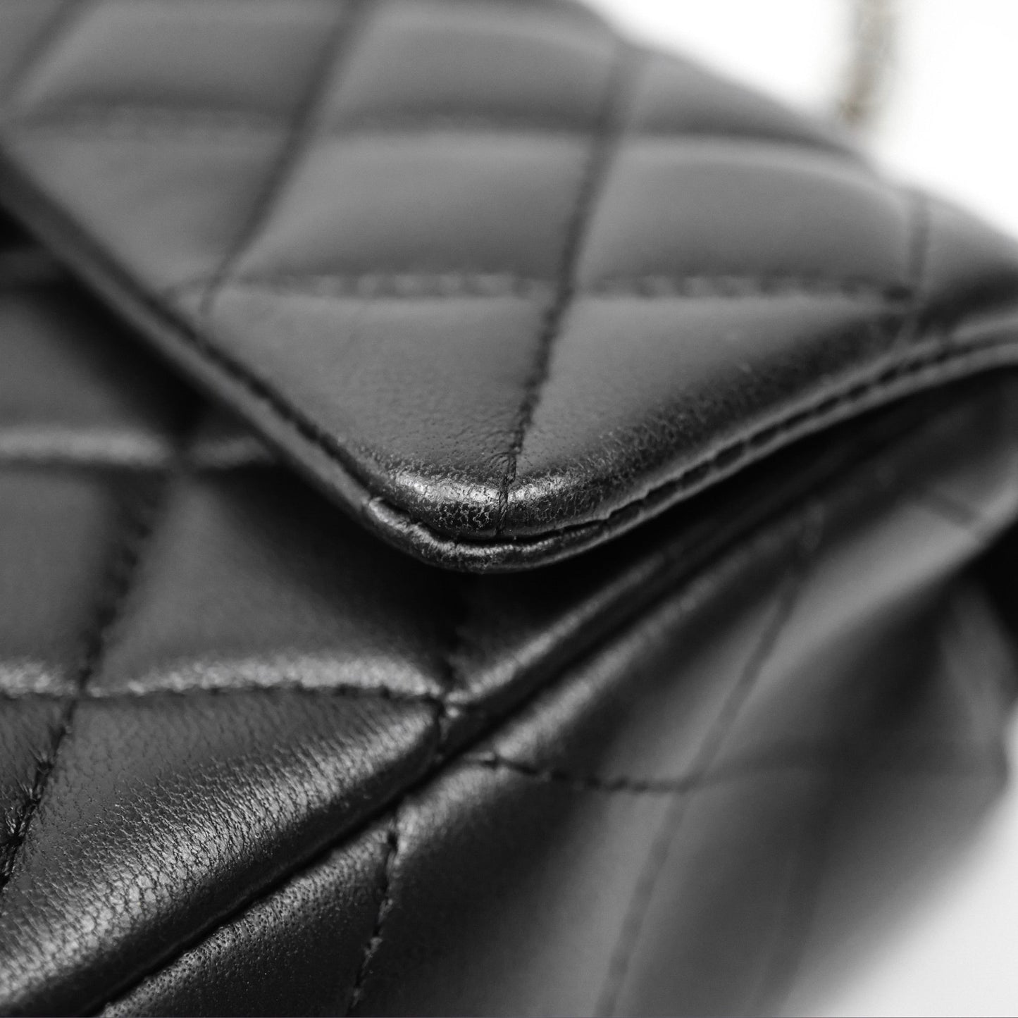 Chanel Quilted Mini Rectangular Flap Black Lambskin Silver Hardware