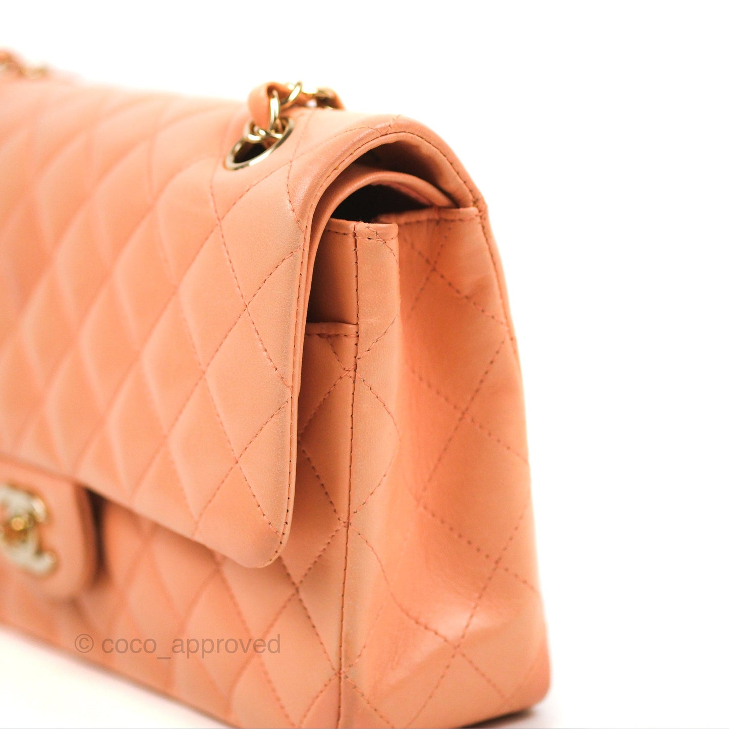 Chanel Classic M/L Medium Flap Quilted Orange Claire Lambskin Gold Hardware