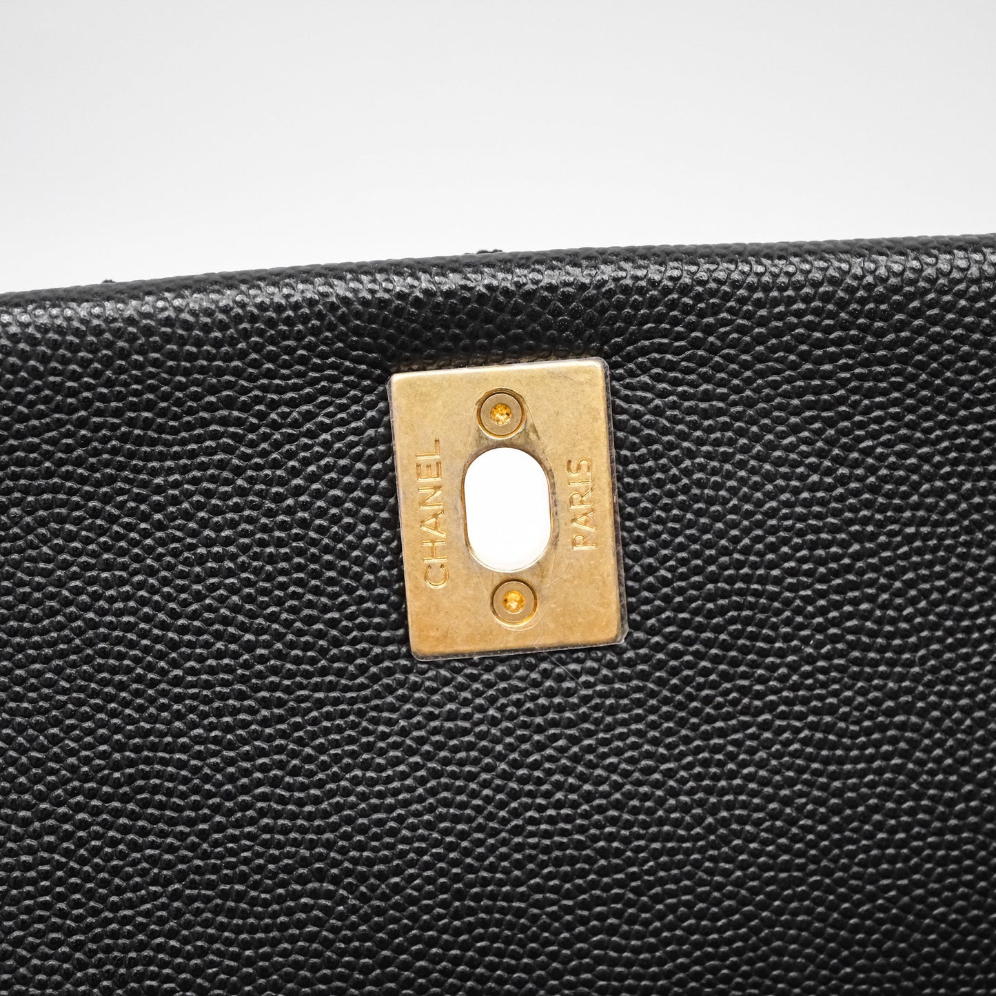 Chanel Small Coco Handle Quilted Black Caviar Aged Gold Hardware Lizard Handle