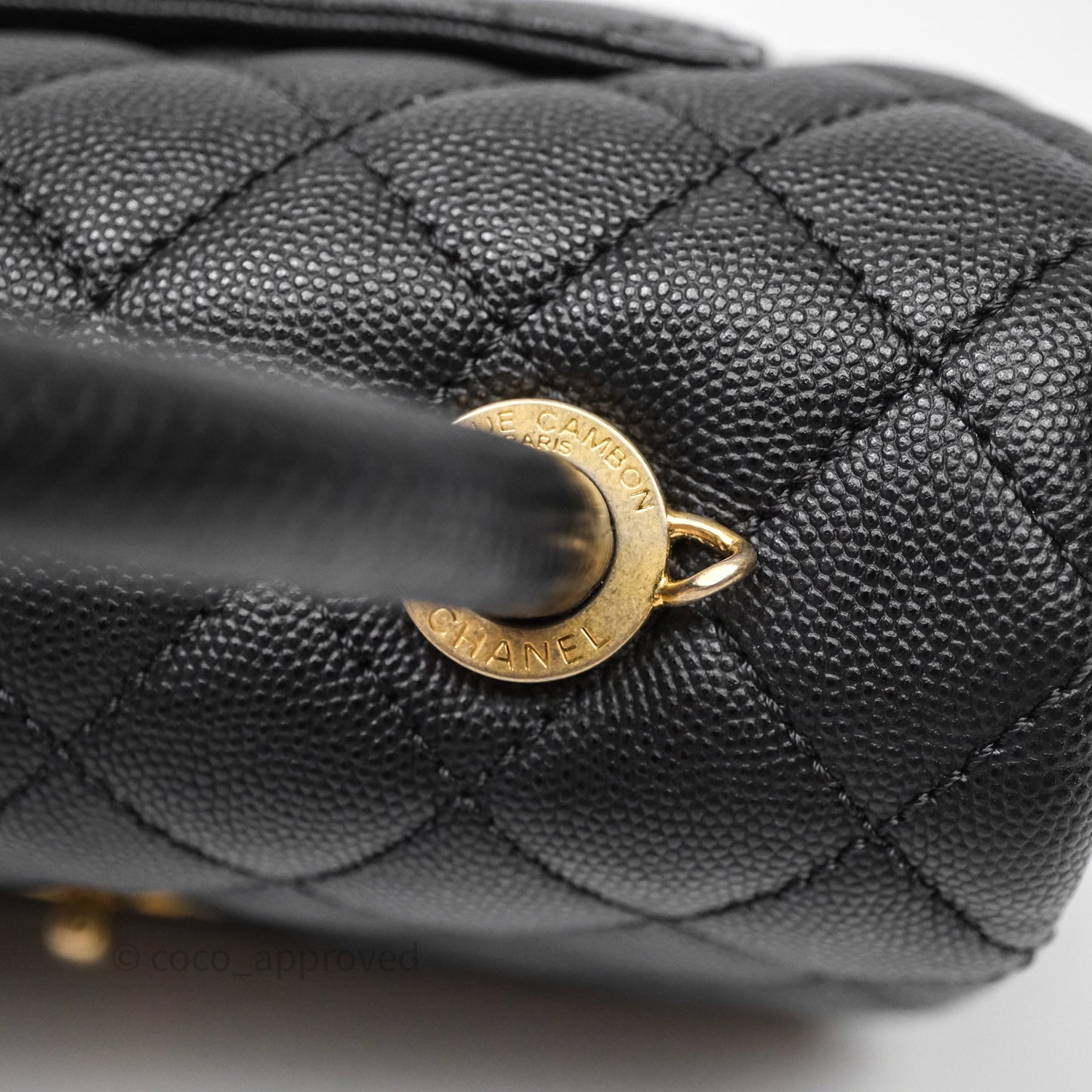 Chanel Small Coco Handle Quilted Black Caviar Aged Gold Hardware Lizard Handle