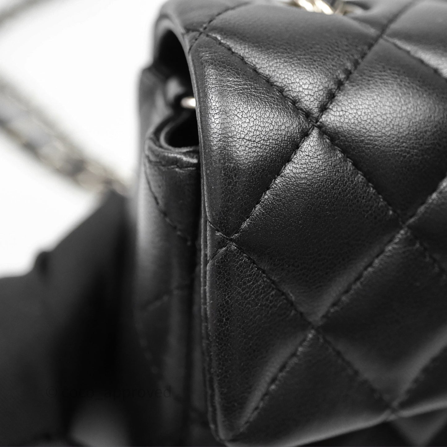 Chanel Quilted Mini Rectangular Flap Black Lambskin Silver Hardware