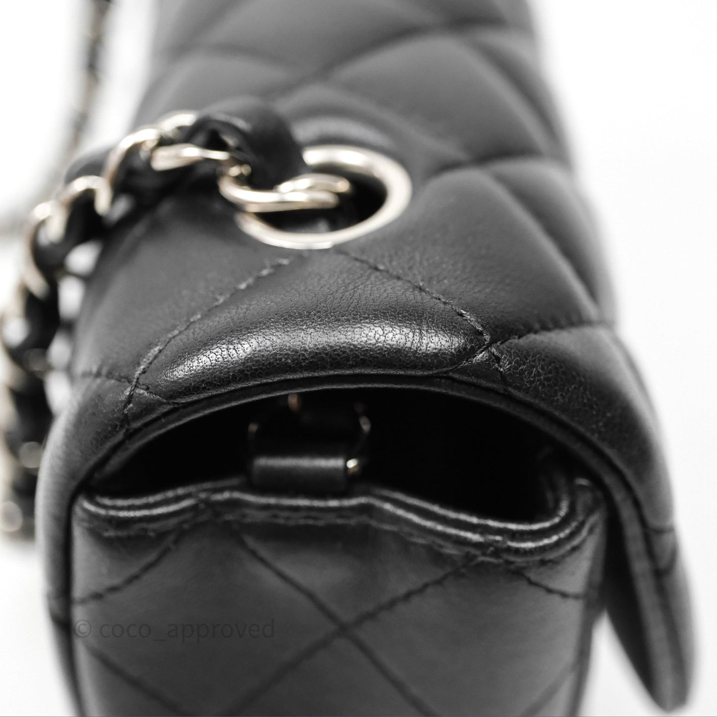 Chanel Quilted Mini Rectangular Flap Black Lambskin Silver Hardware
