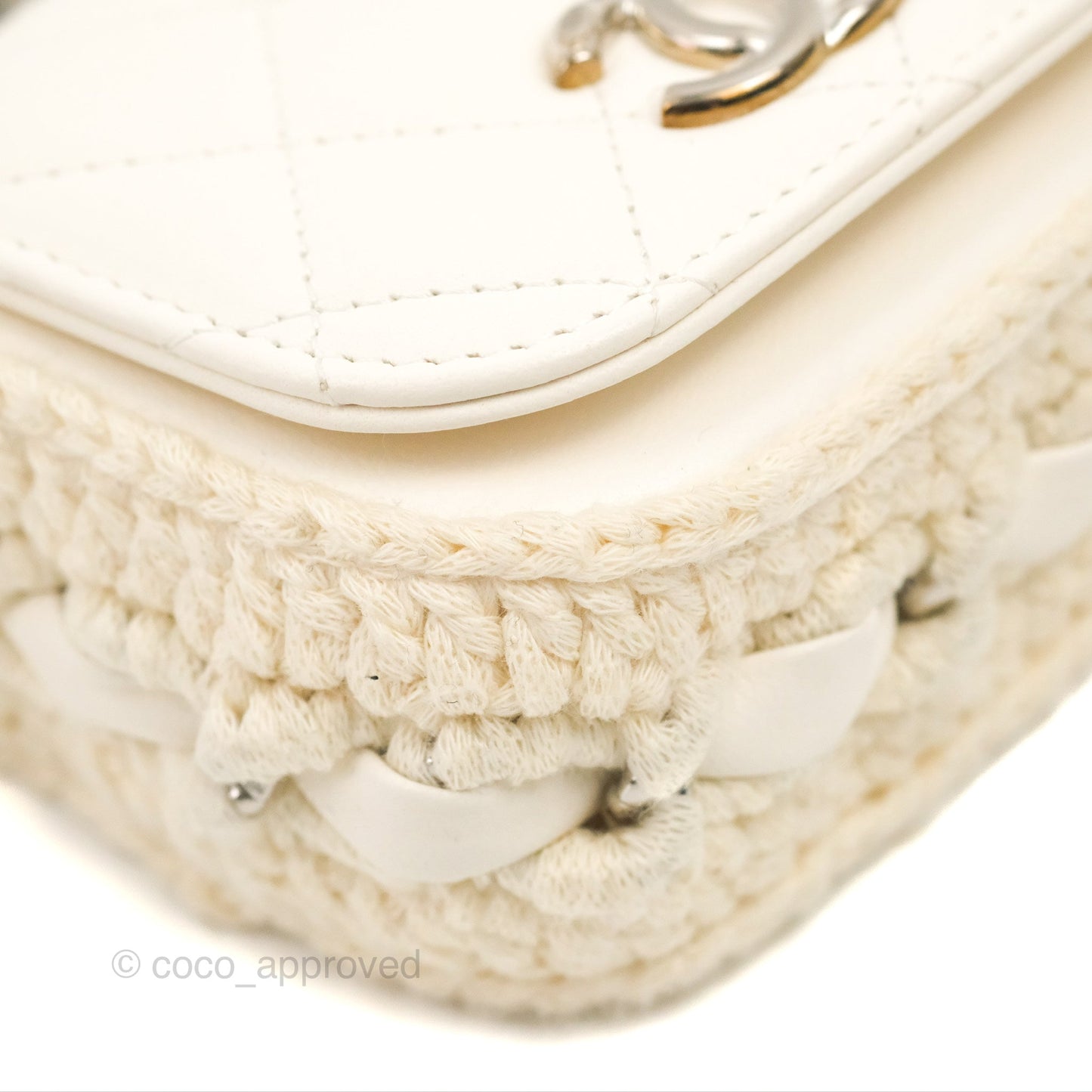 LChanel Mini Bag White Lambskin Crochet Gold Hardware 22C