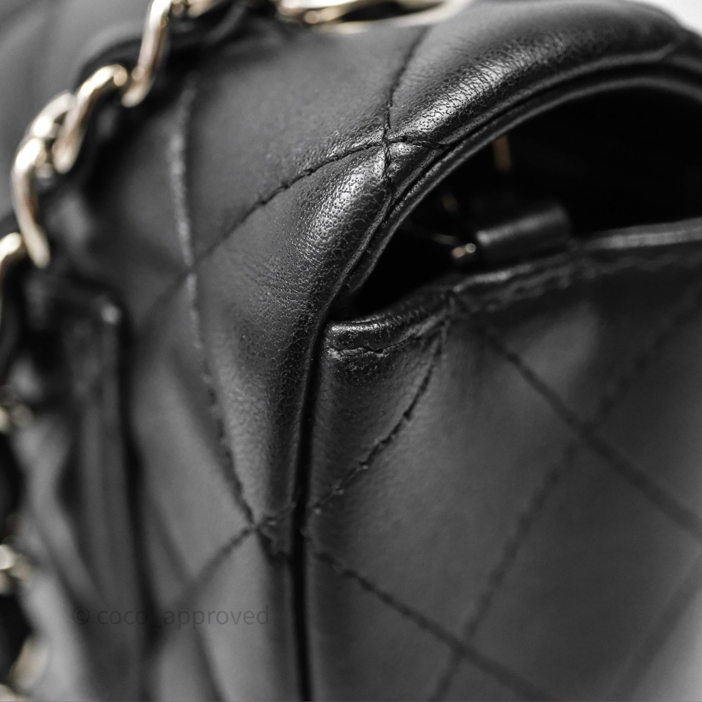 Chanel Quilted Mini Rectangular Flap Black Lambskin Silver Hardware