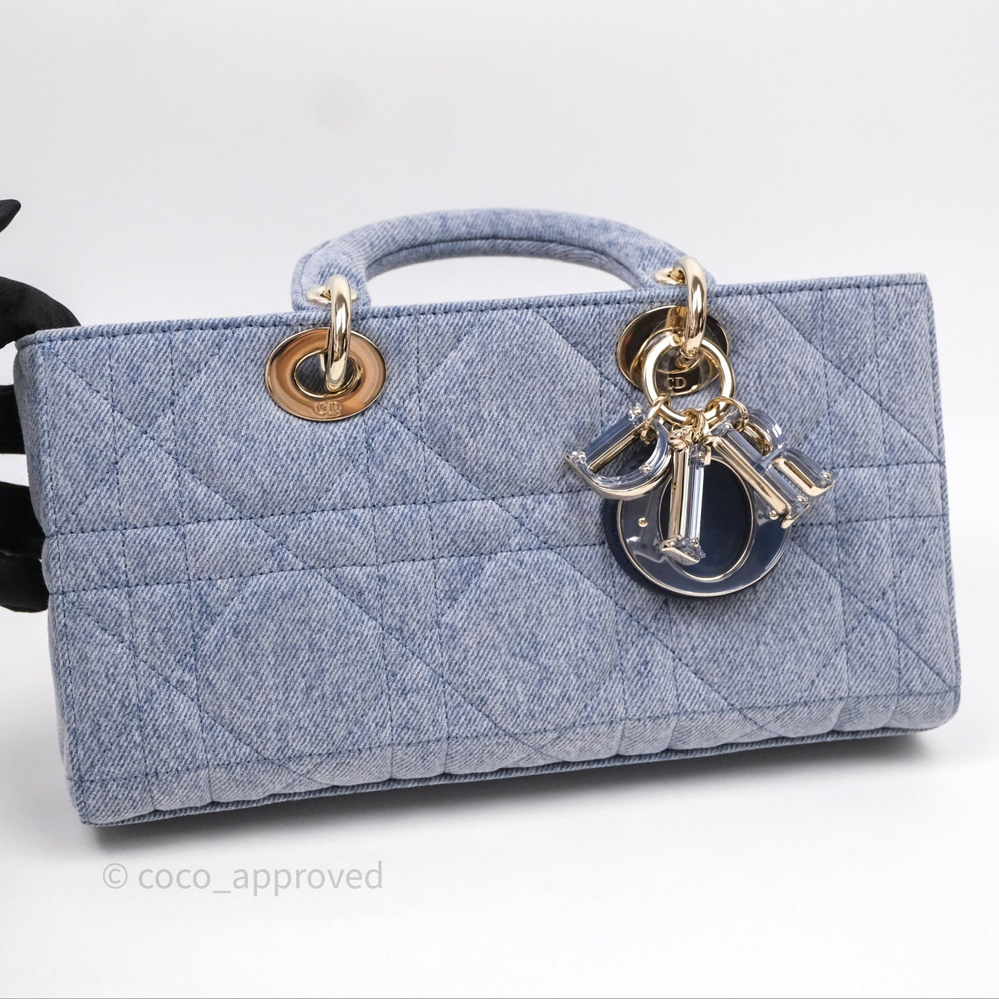 Christian Dior Medium Lady D-Joy Bag Denim Cannage Gold Hardware