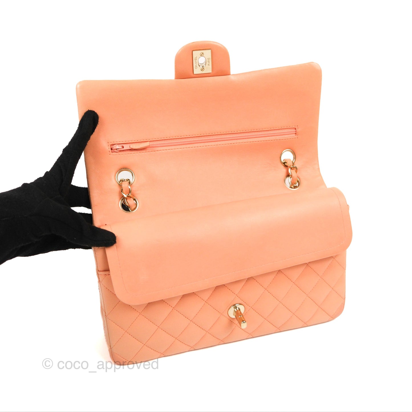 Chanel Classic M/L Medium Flap Quilted Orange Claire Lambskin Gold Hardware