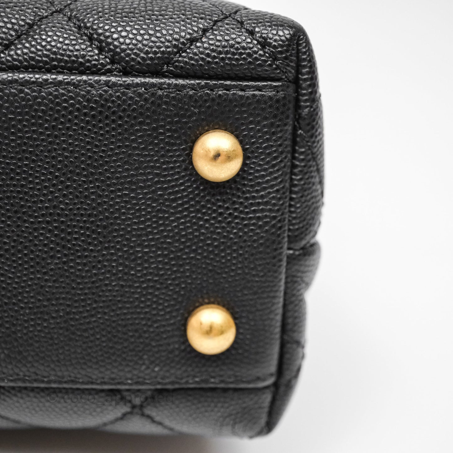 Chanel Small Coco Handle Quilted Black Caviar Aged Gold Hardware Lizard Handle