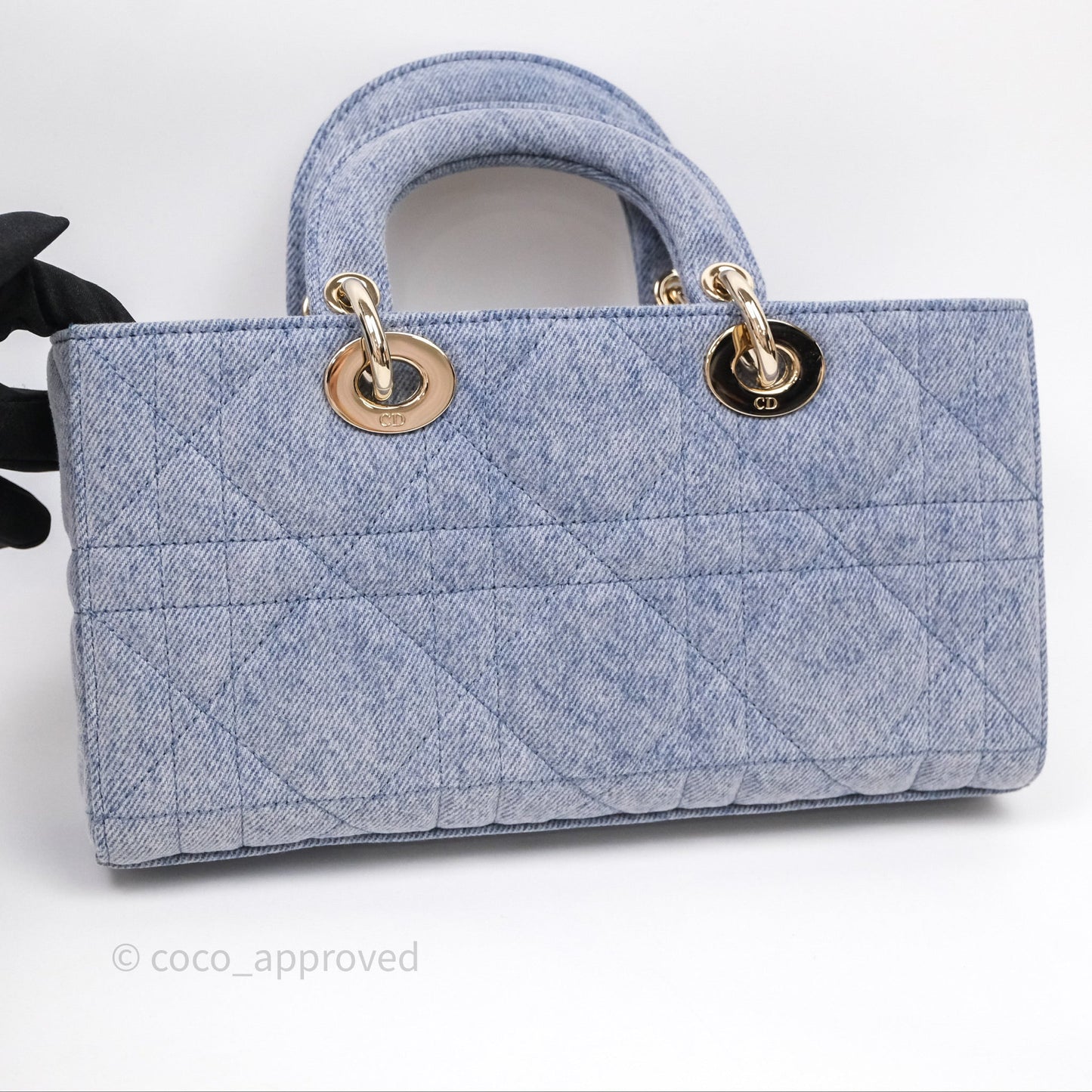 Christian Dior Medium Lady D-Joy Bag Denim Cannage Gold Hardware