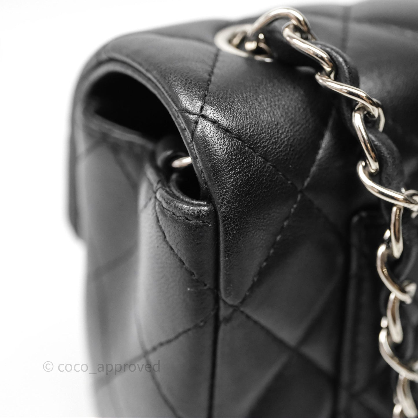 Chanel Quilted Mini Rectangular Flap Black Lambskin Silver Hardware