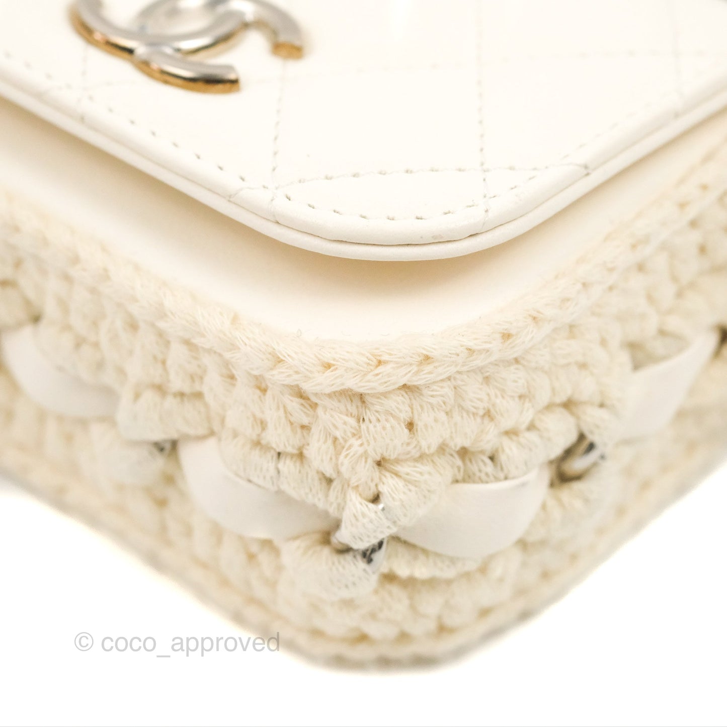 LChanel Mini Bag White Lambskin Crochet Gold Hardware 22C