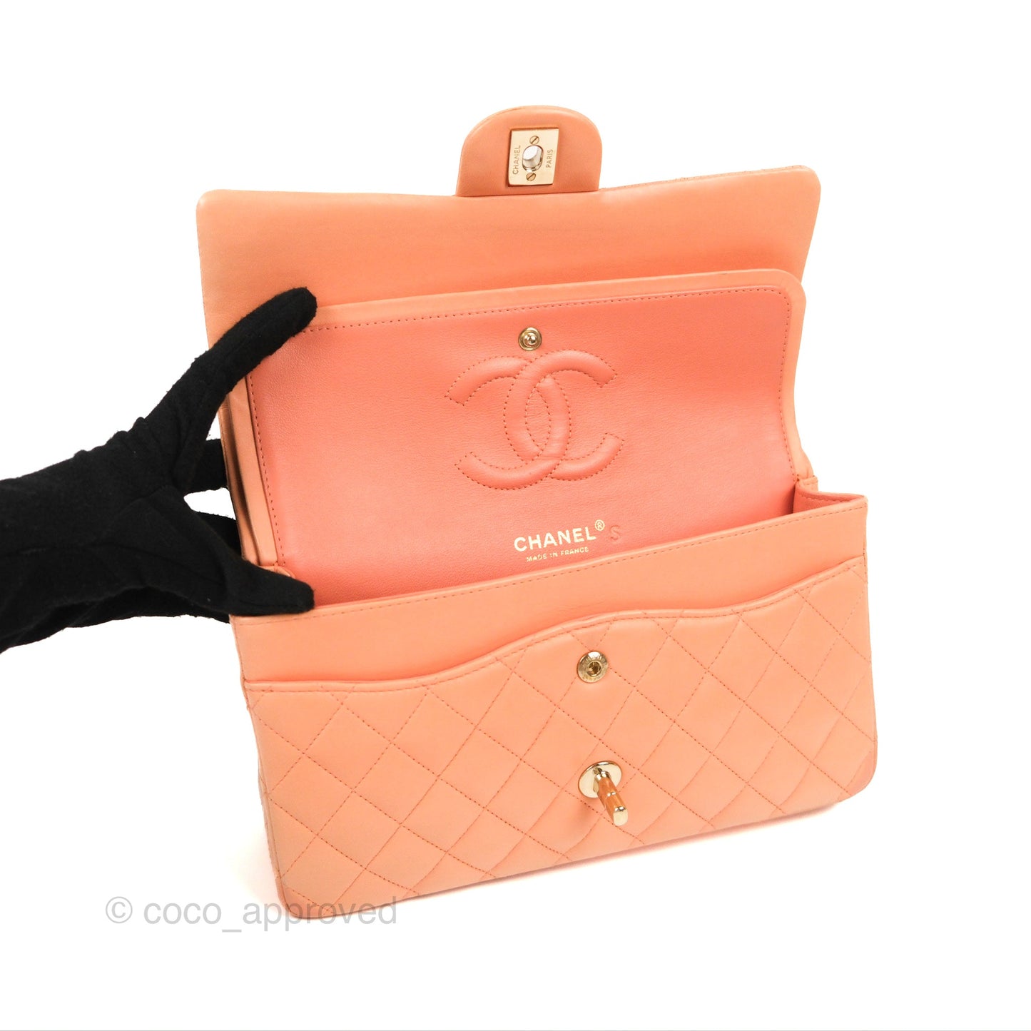 Chanel Classic M/L Medium Flap Quilted Orange Claire Lambskin Gold Hardware