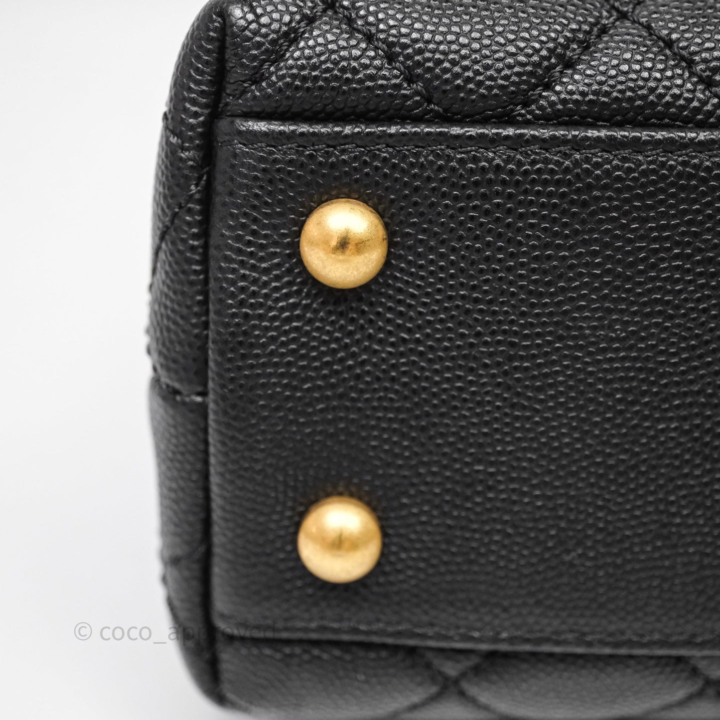 Chanel Small Coco Handle Quilted Black Caviar Aged Gold Hardware Lizard Handle