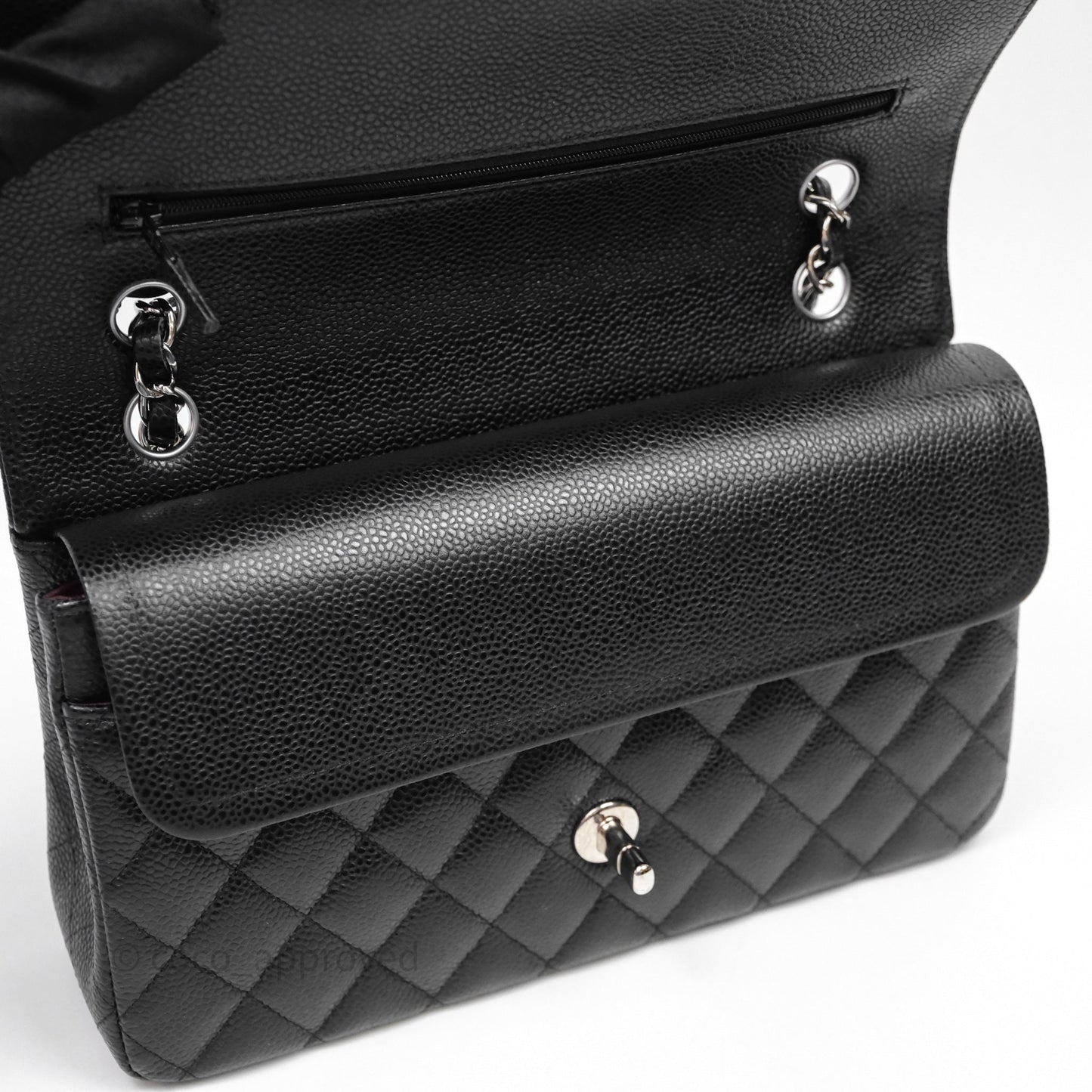 Chanel Classic M/L Medium Flap Quilted Black Caviar Silver Hardware