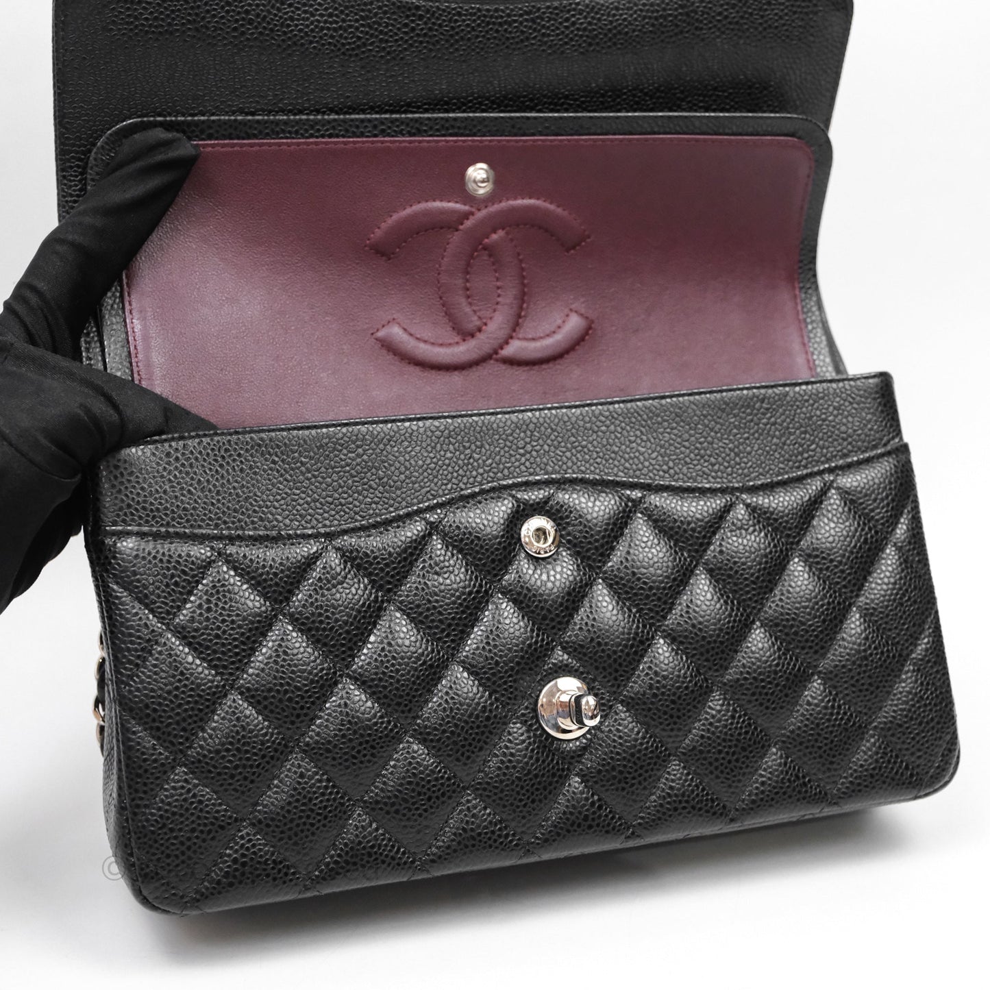 Chanel Classic M/L Medium Flap Quilted Black Caviar Silver Hardware