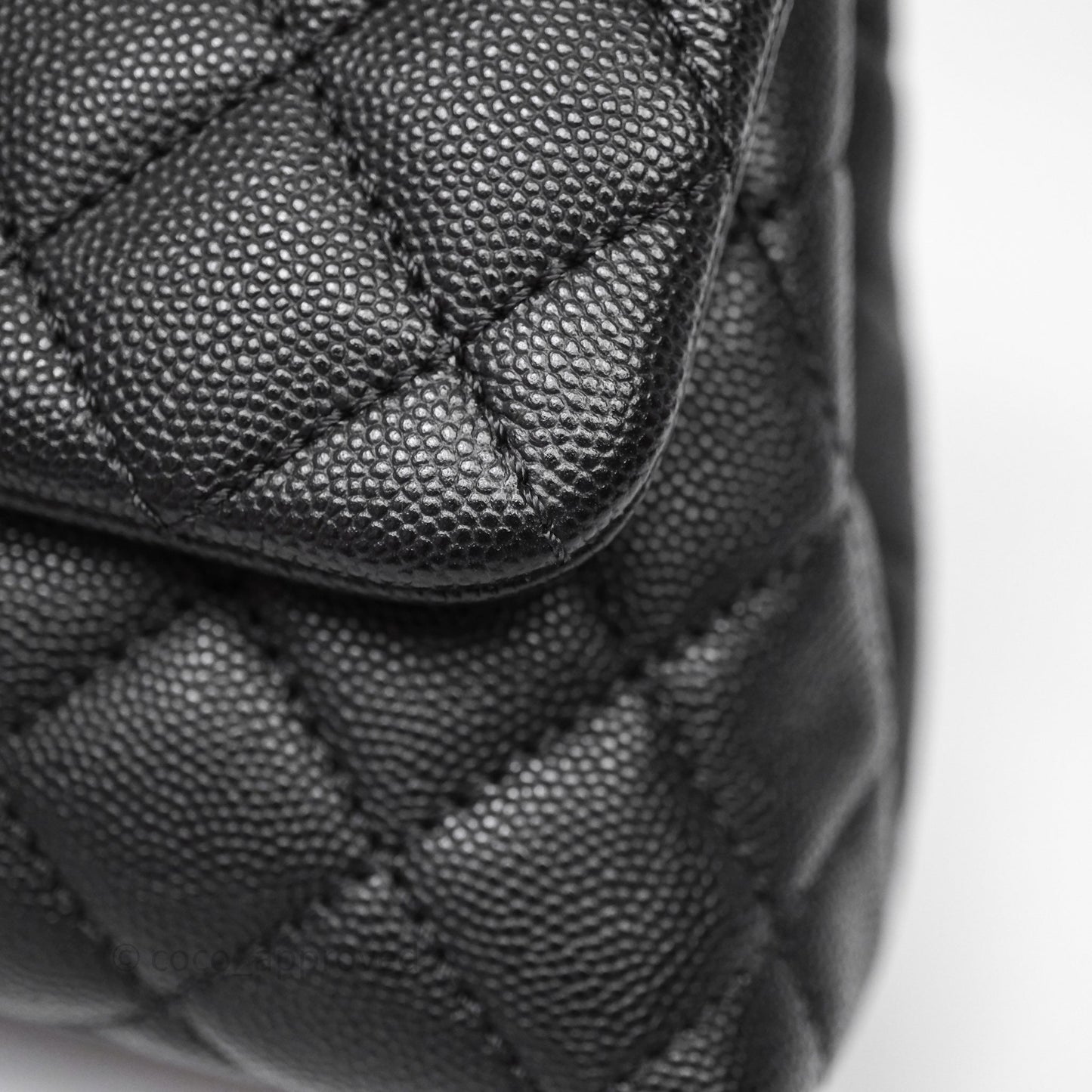 Chanel Small Coco Handle Quilted Black Caviar Aged Gold Hardware Lizard Handle