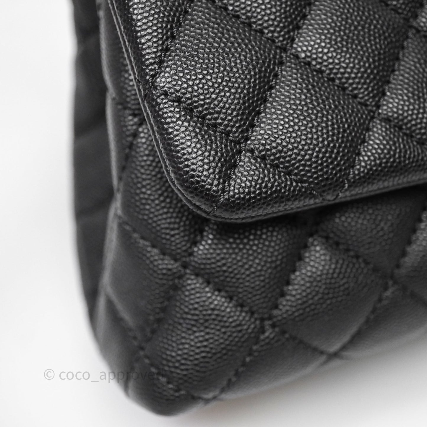 Chanel Small Coco Handle Quilted Black Caviar Aged Gold Hardware Lizard Handle