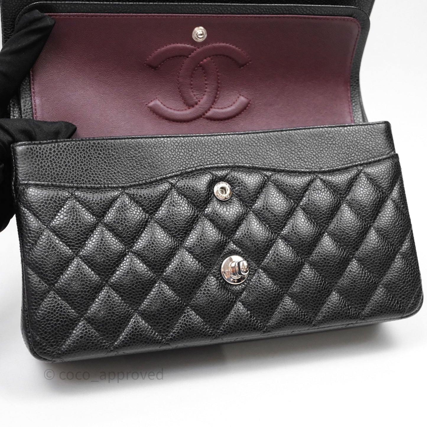 Chanel Classic M/L Medium Flap Quilted Black Caviar Silver Hardware