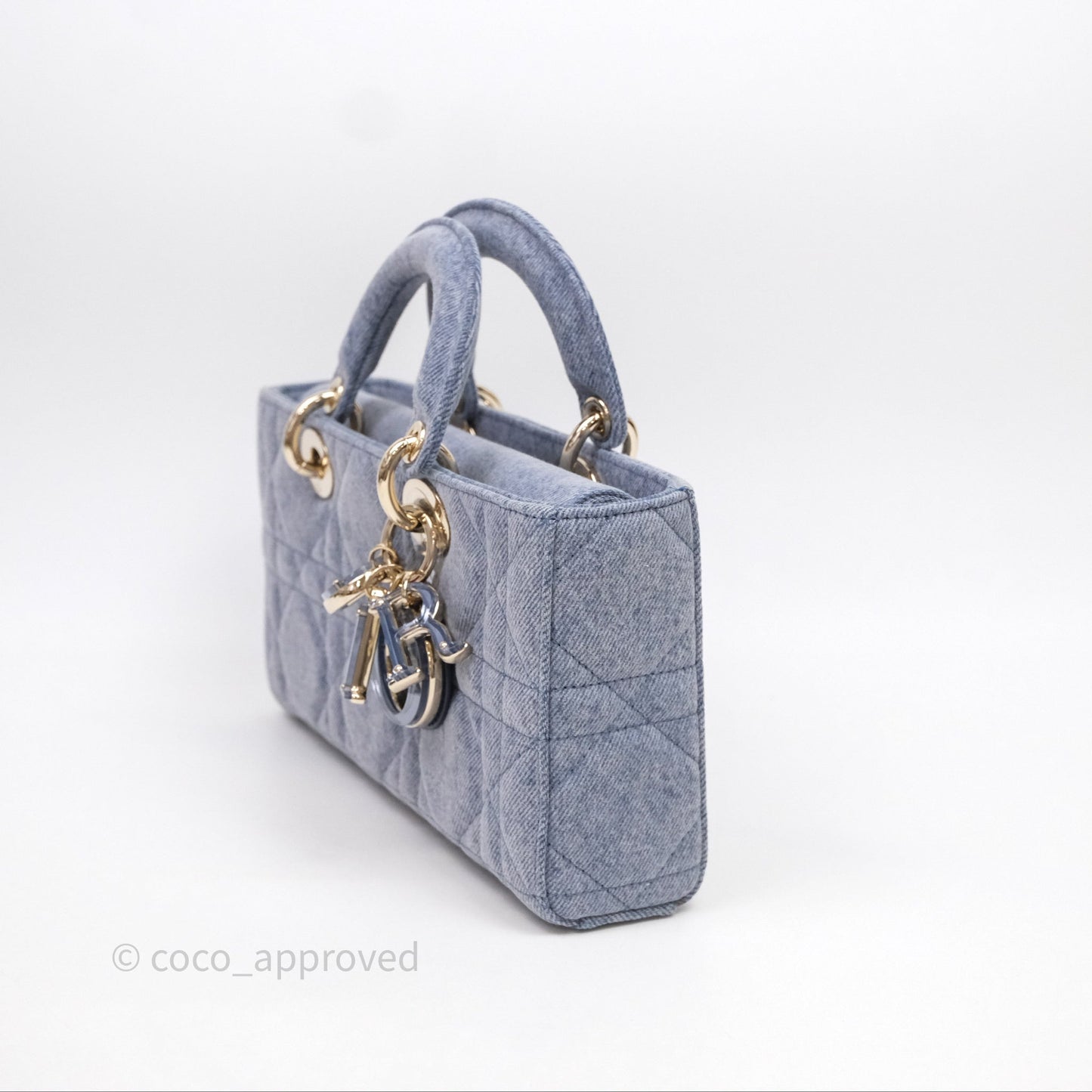 Christian Dior Medium Lady D-Joy Bag Denim Cannage Gold Hardware