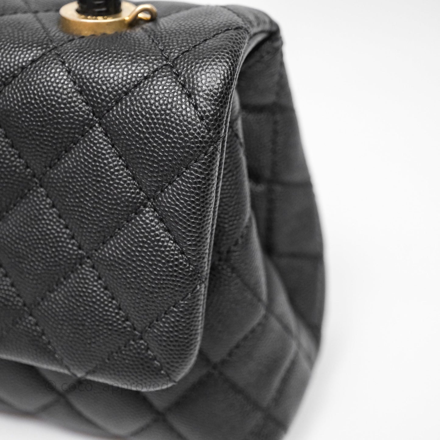 Chanel Small Coco Handle Quilted Black Caviar Aged Gold Hardware Lizard Handle