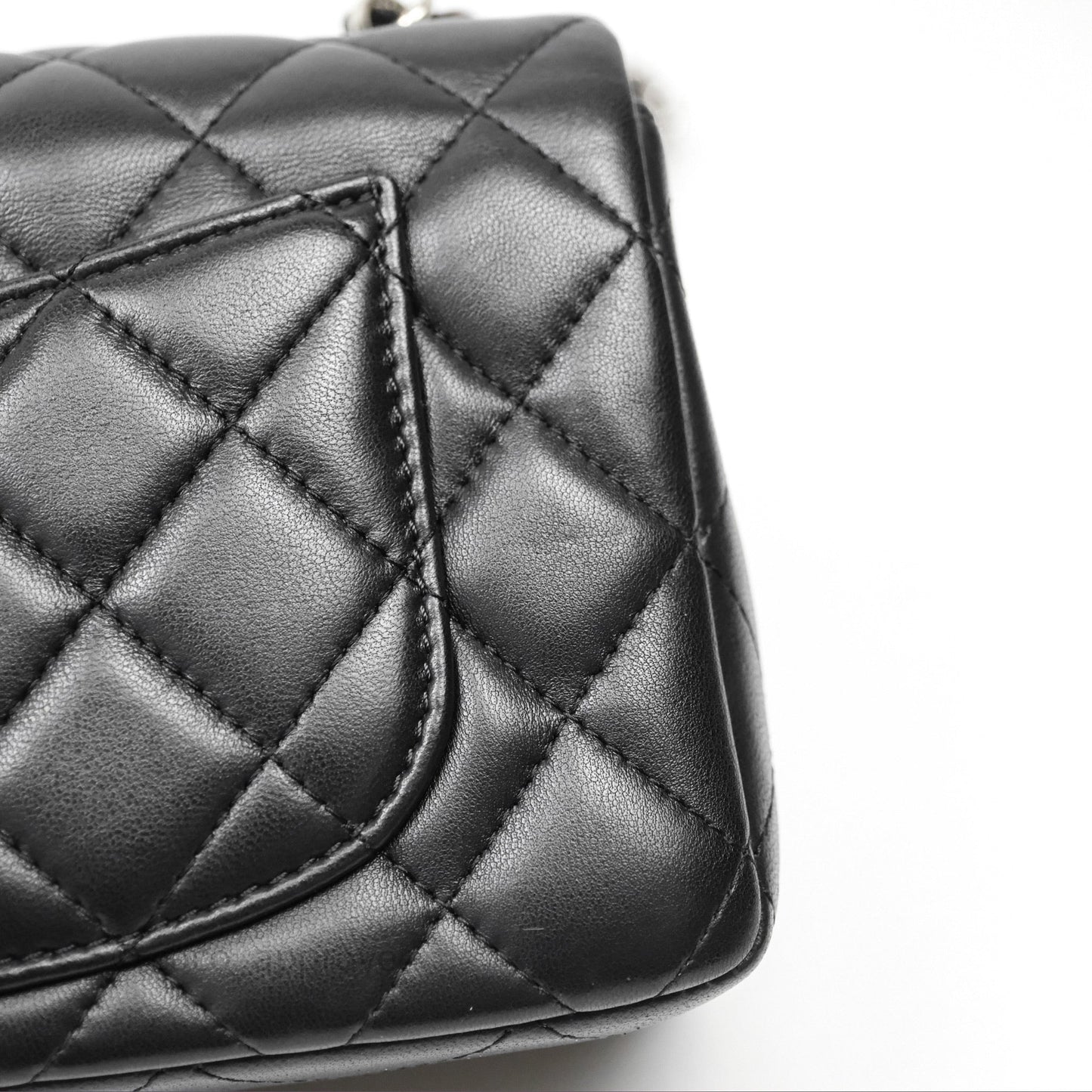 Chanel Quilted Mini Rectangular Flap Black Lambskin Silver Hardware