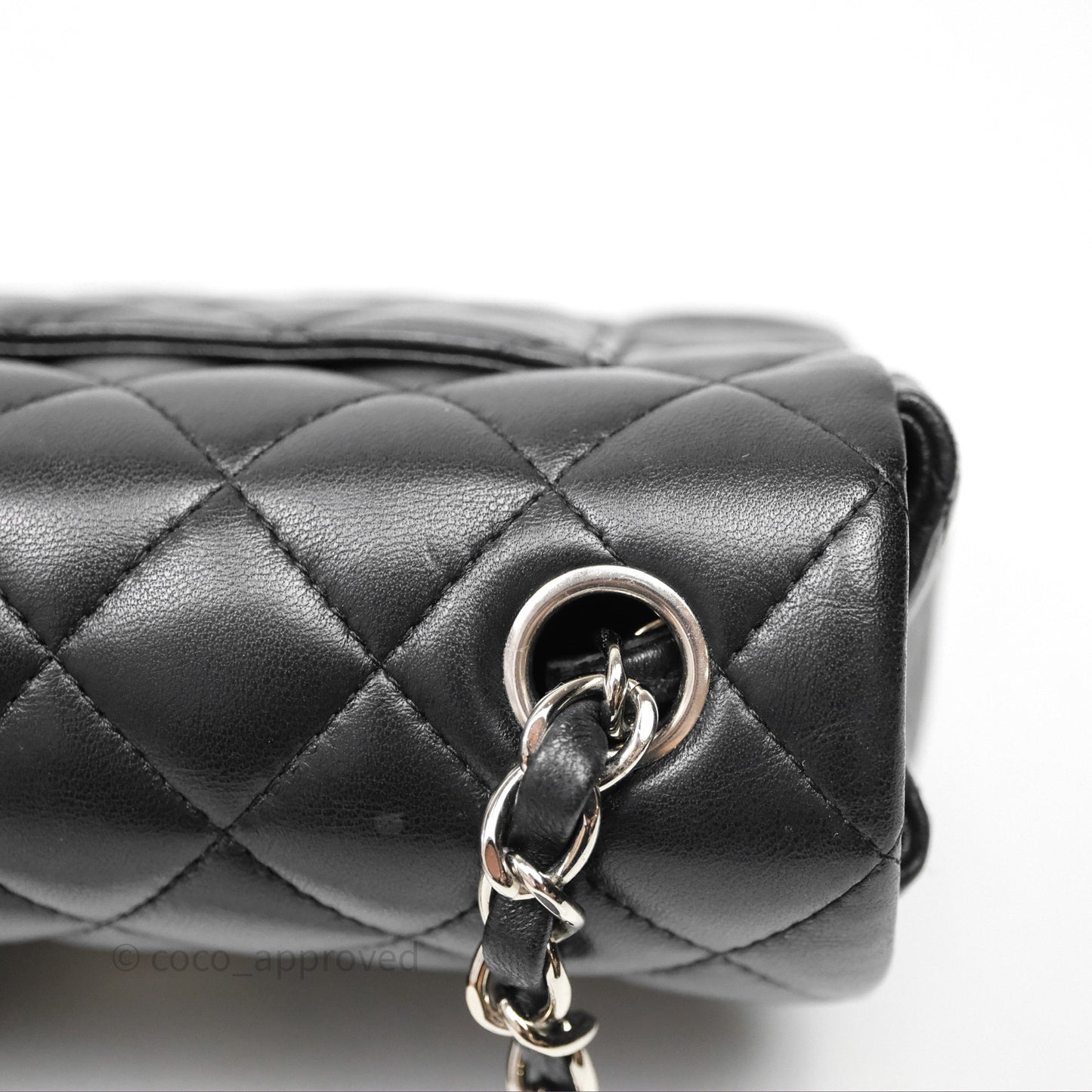 Chanel Quilted Mini Rectangular Flap Black Lambskin Silver Hardware