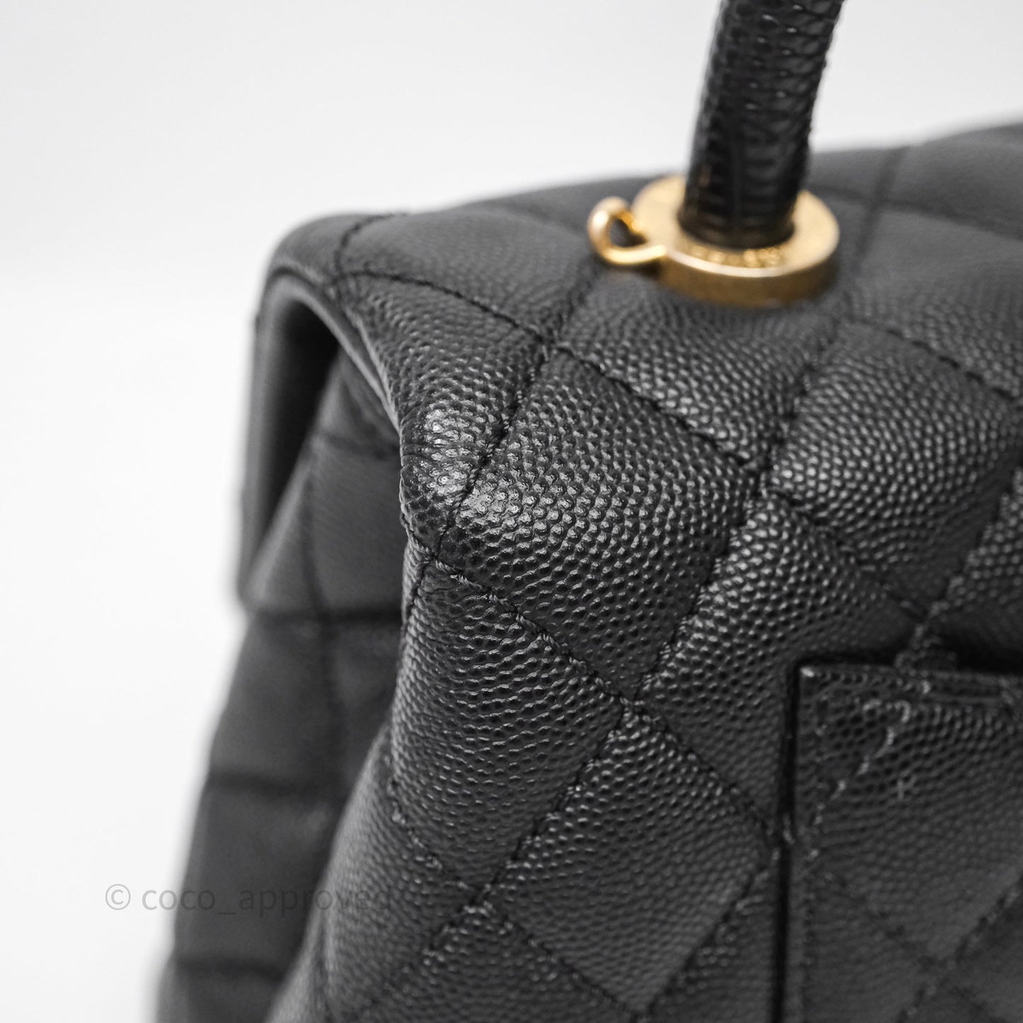 Chanel Small Coco Handle Quilted Black Caviar Aged Gold Hardware Lizard Handle