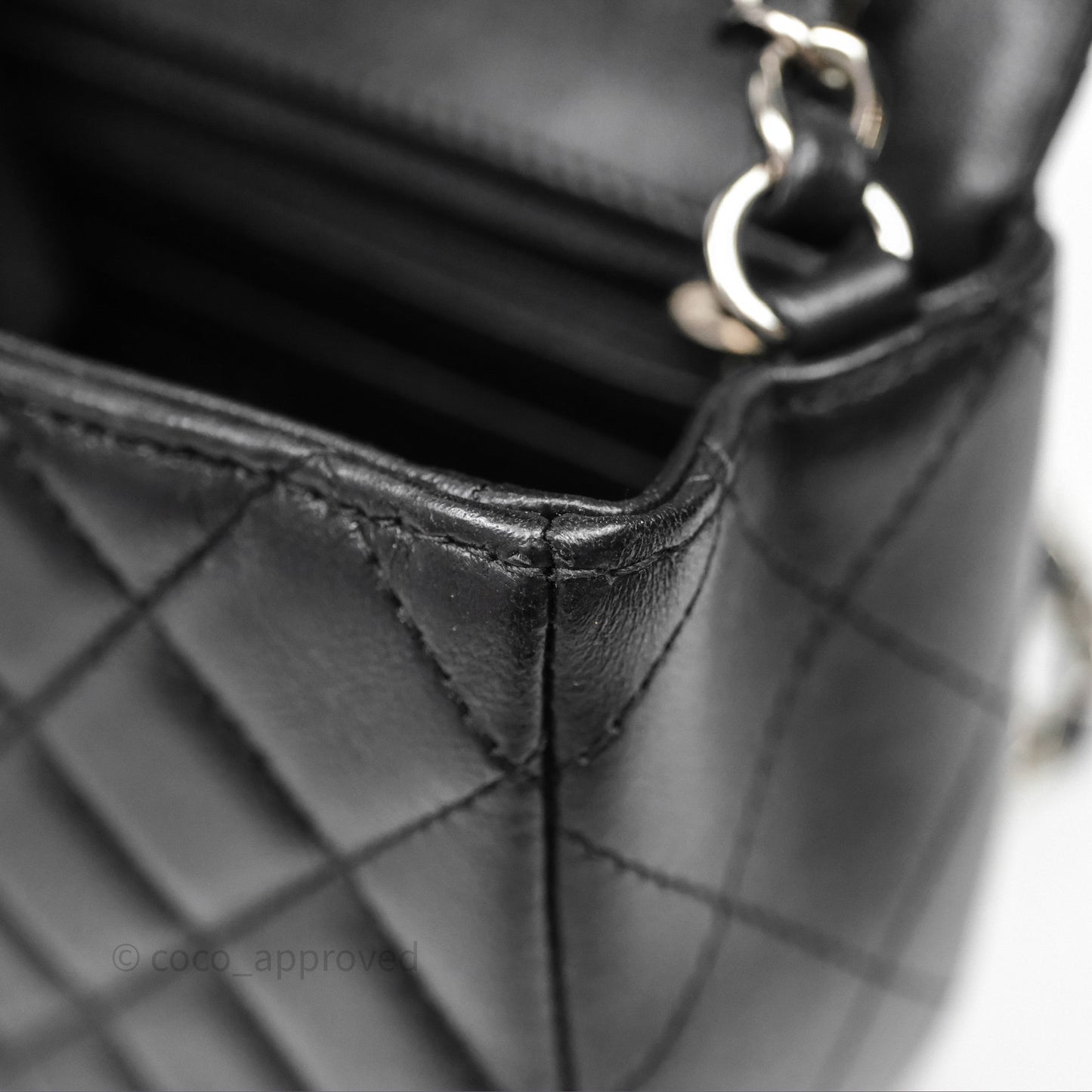 Chanel Quilted Mini Rectangular Flap Black Lambskin Silver Hardware