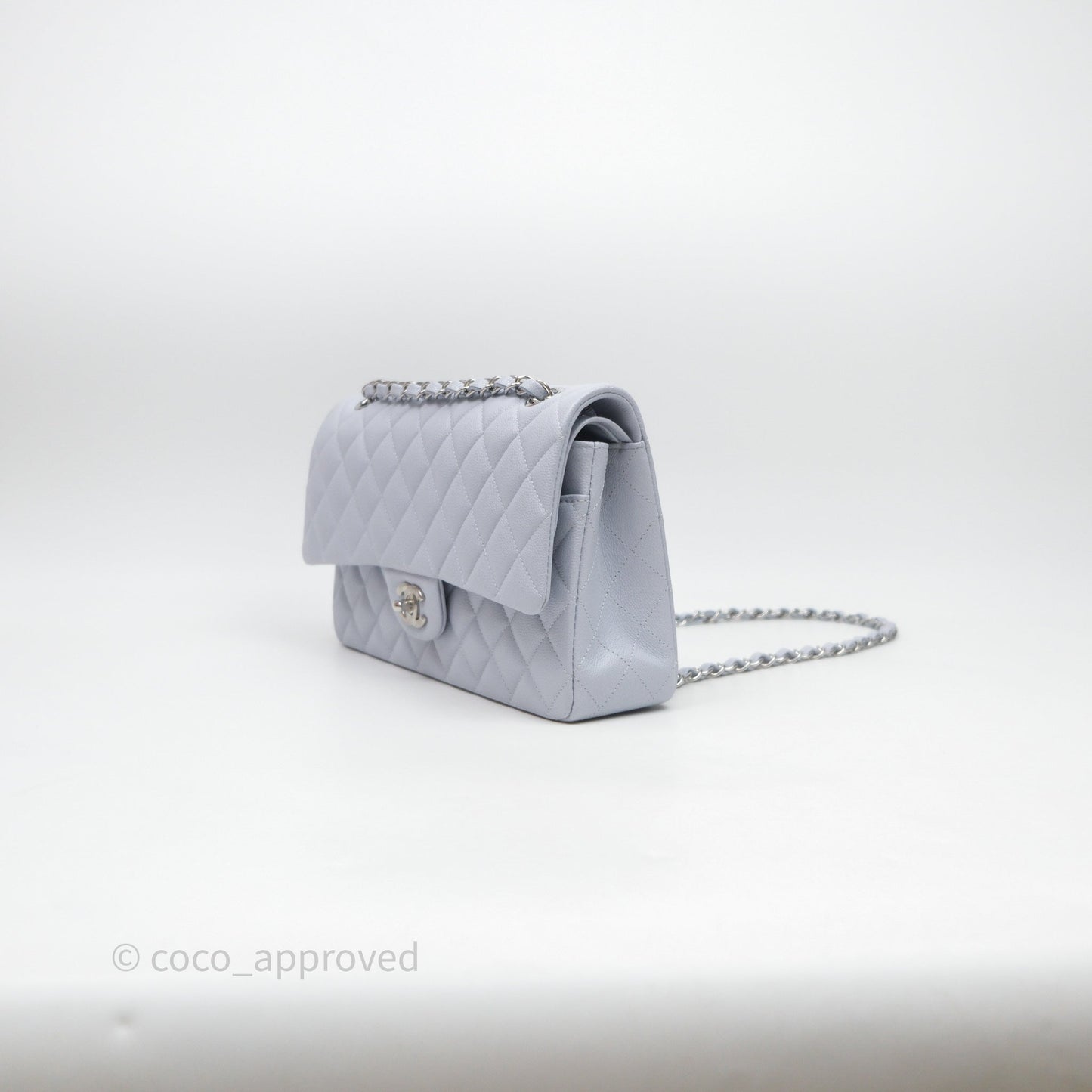 Chanel Classic M/L Medium Flap Light Blue Caviar Silver Hardware