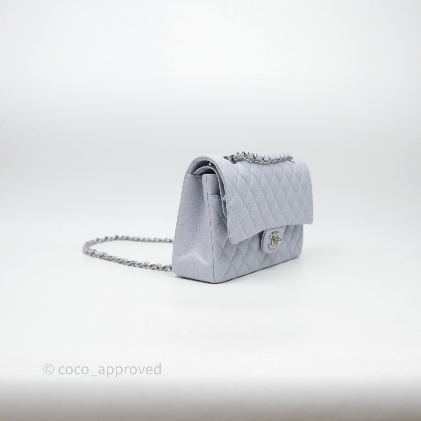 Chanel Classic M/L Medium Flap Light Blue Caviar Silver Hardware