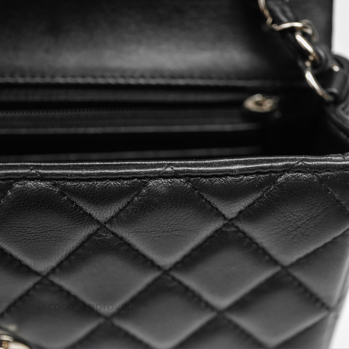 Chanel Quilted Mini Rectangular Flap Black Lambskin Silver Hardware