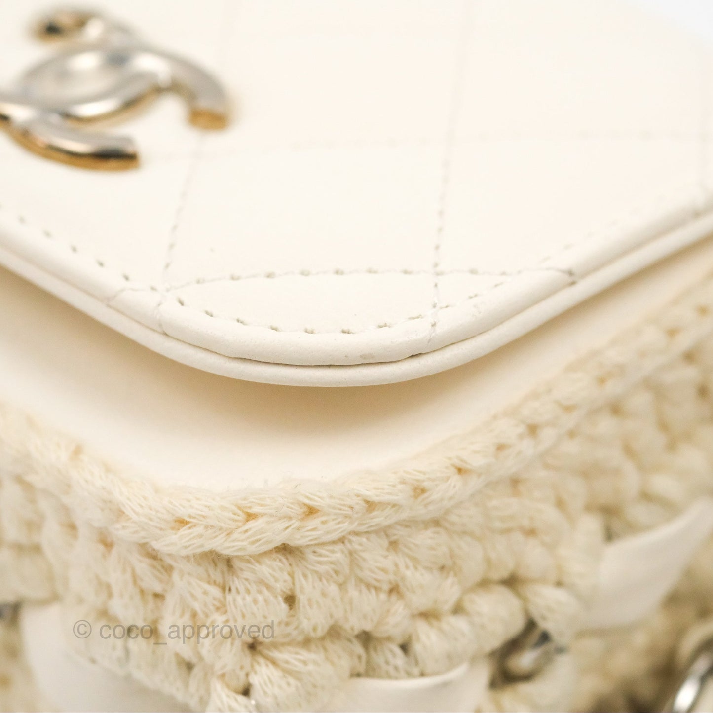 LChanel Mini Bag White Lambskin Crochet Gold Hardware 22C