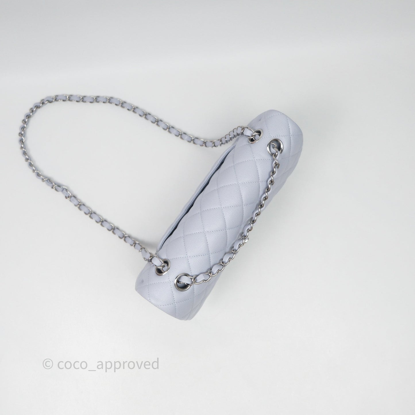 Chanel Classic M/L Medium Flap Light Blue Caviar Silver Hardware