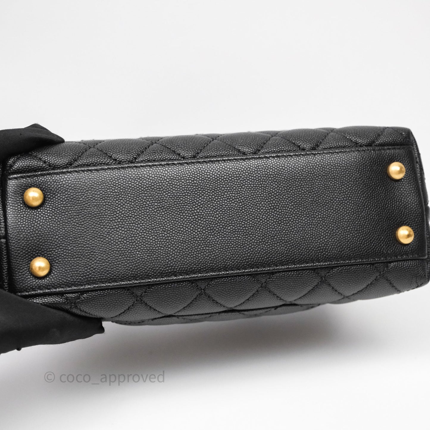 Chanel Small Coco Handle Quilted Black Caviar Aged Gold Hardware Lizard Handle