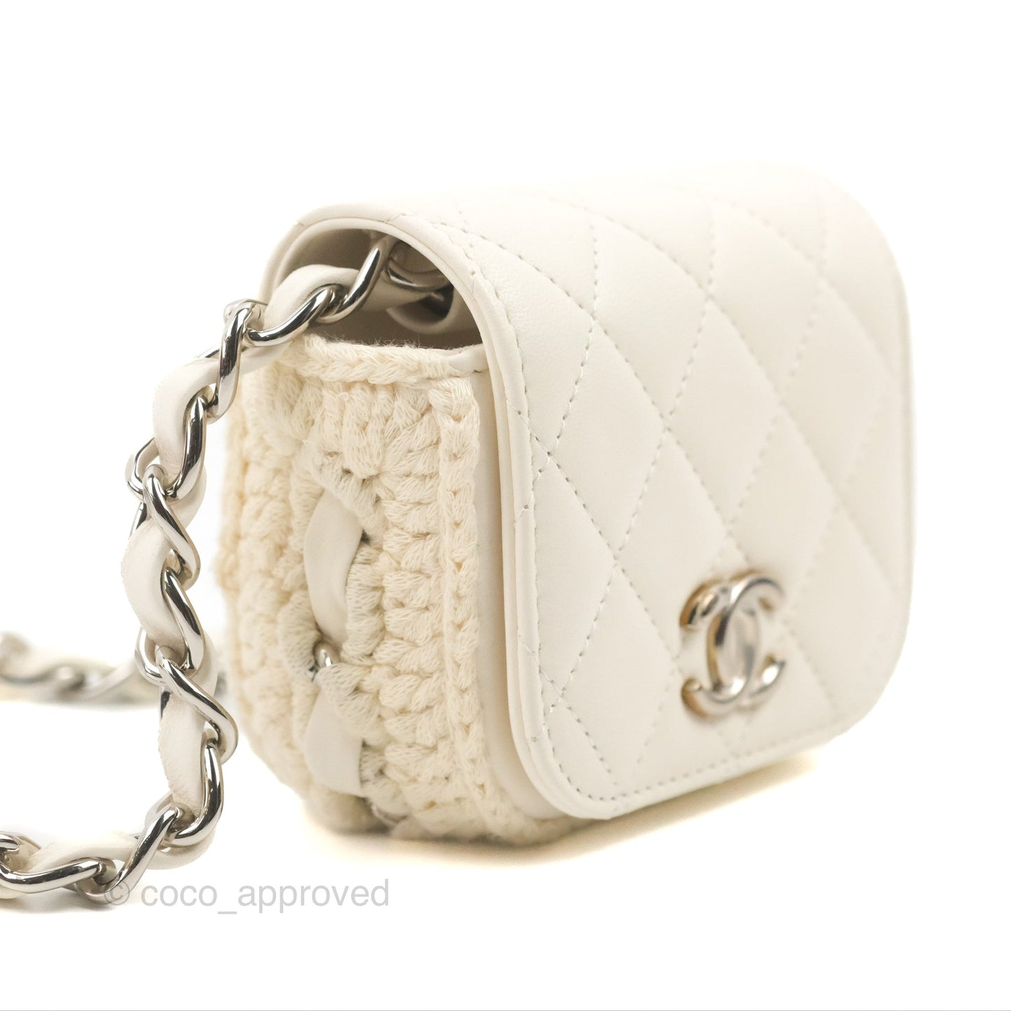 LChanel Mini Bag White Lambskin Crochet Gold Hardware 22C