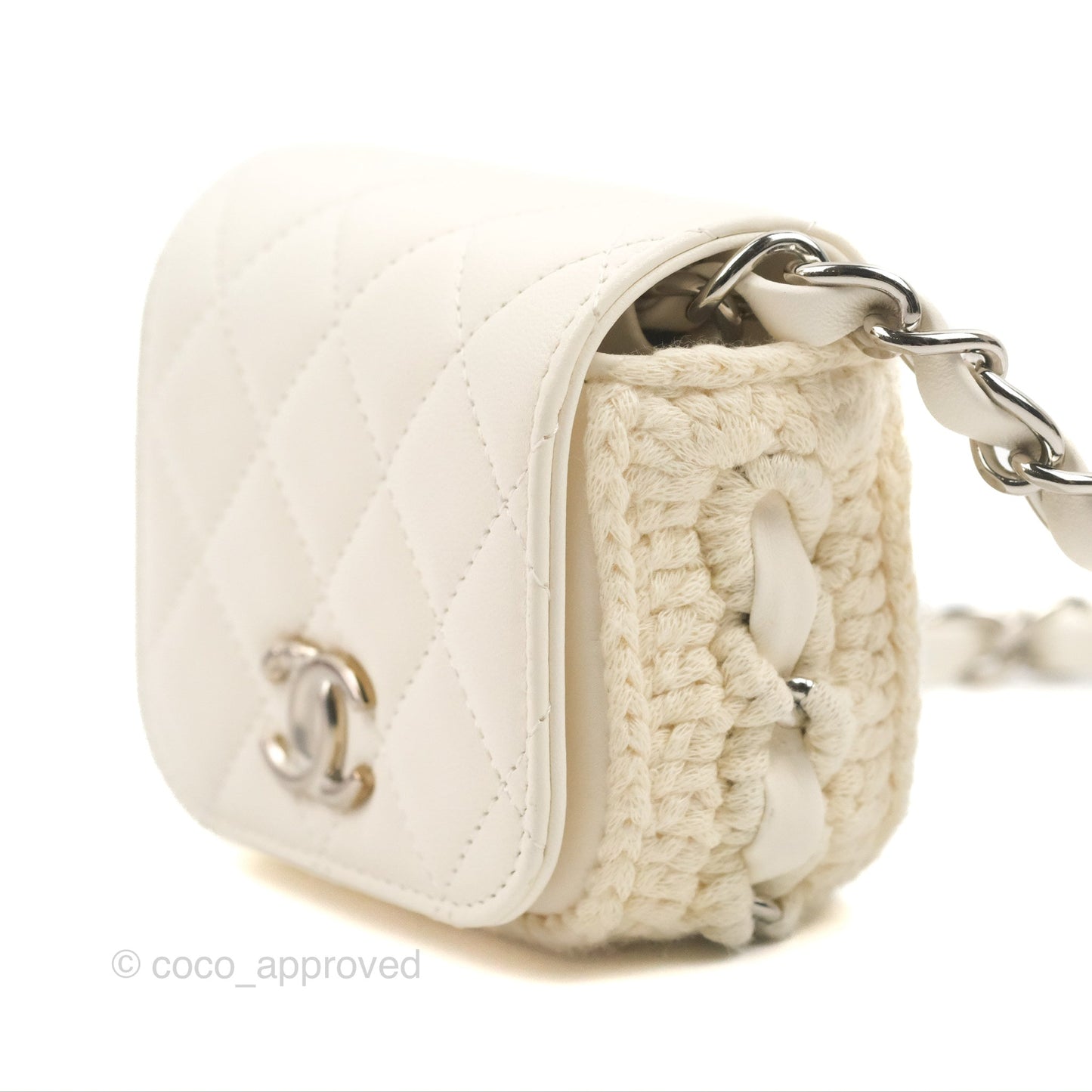 LChanel Mini Bag White Lambskin Crochet Gold Hardware 22C