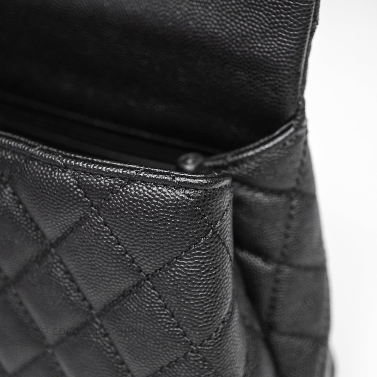 Chanel Small Coco Handle Quilted Black Caviar Aged Gold Hardware Lizard Handle