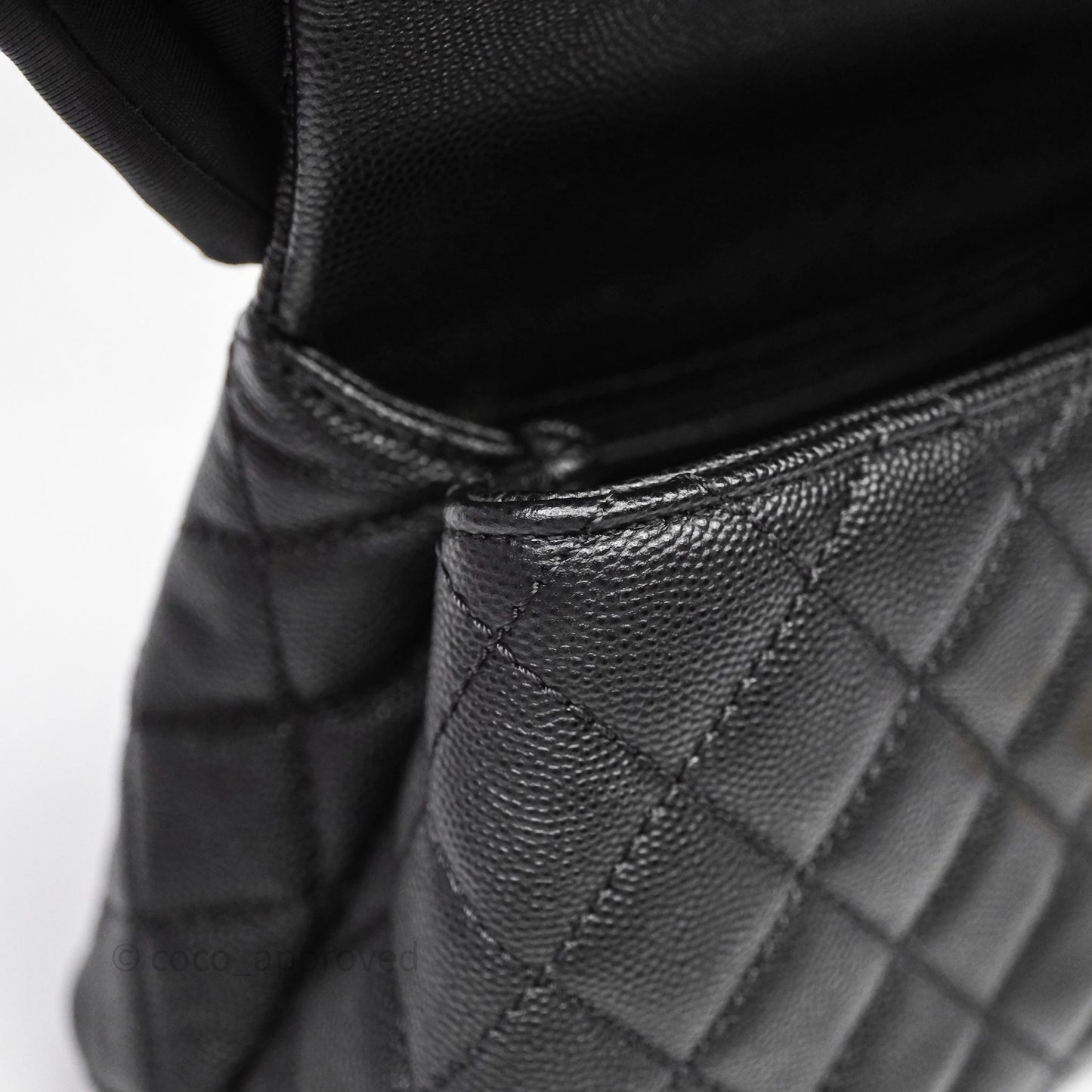 Chanel Small Coco Handle Quilted Black Caviar Aged Gold Hardware Lizard Handle