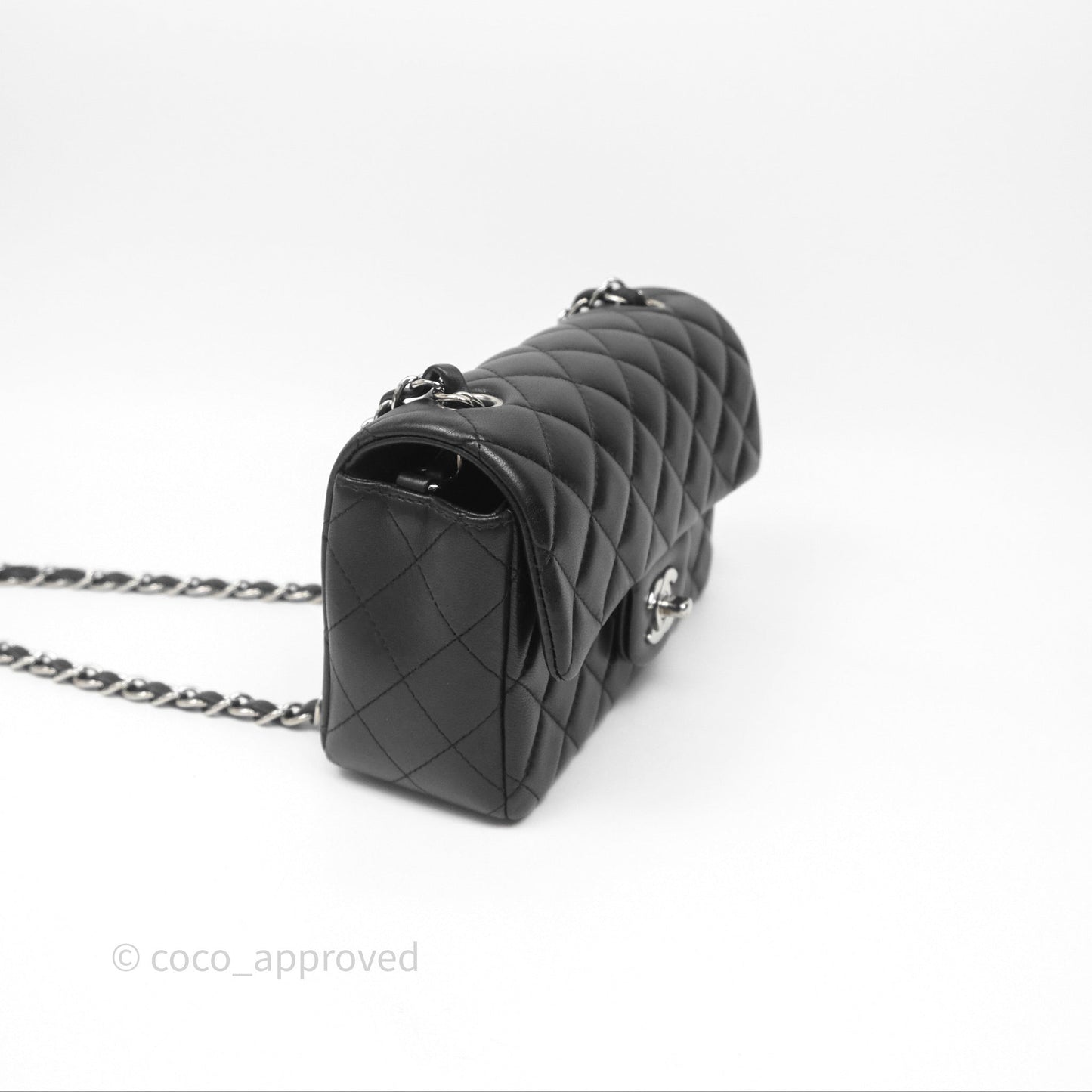 Chanel Quilted Mini Rectangular Flap Black Lambskin Silver Hardware