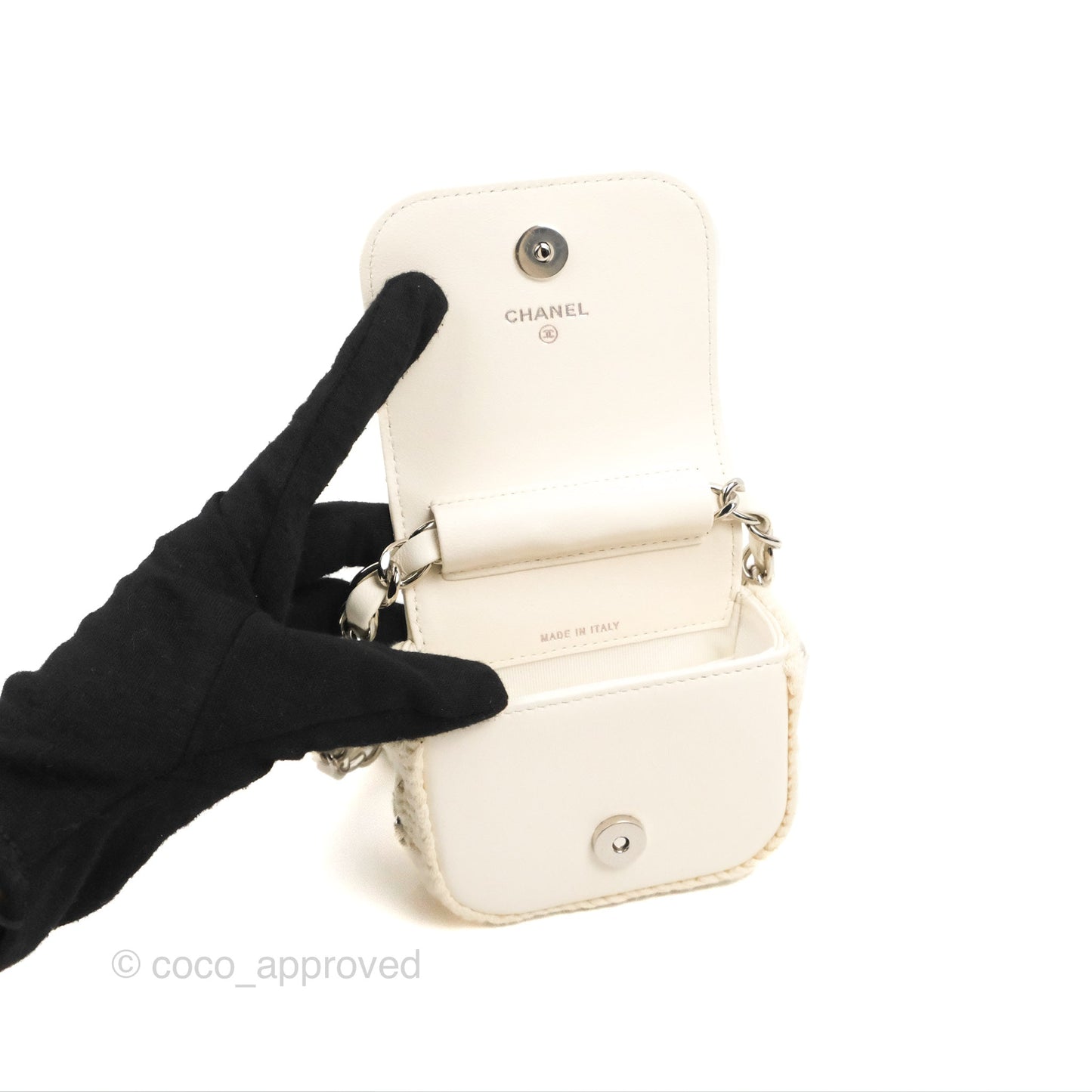 LChanel Mini Bag White Lambskin Crochet Gold Hardware 22C