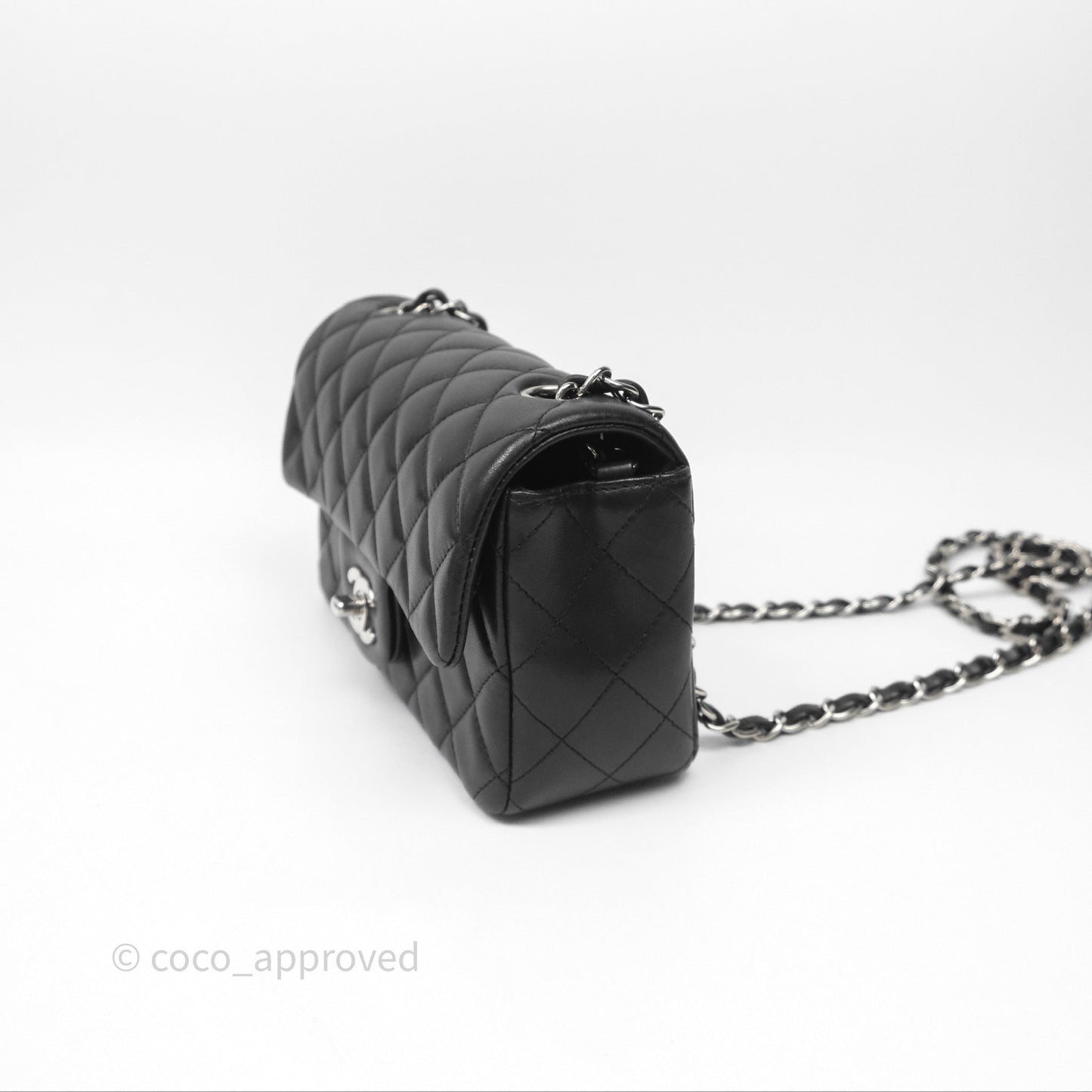 Chanel Quilted Mini Rectangular Flap Black Lambskin Silver Hardware