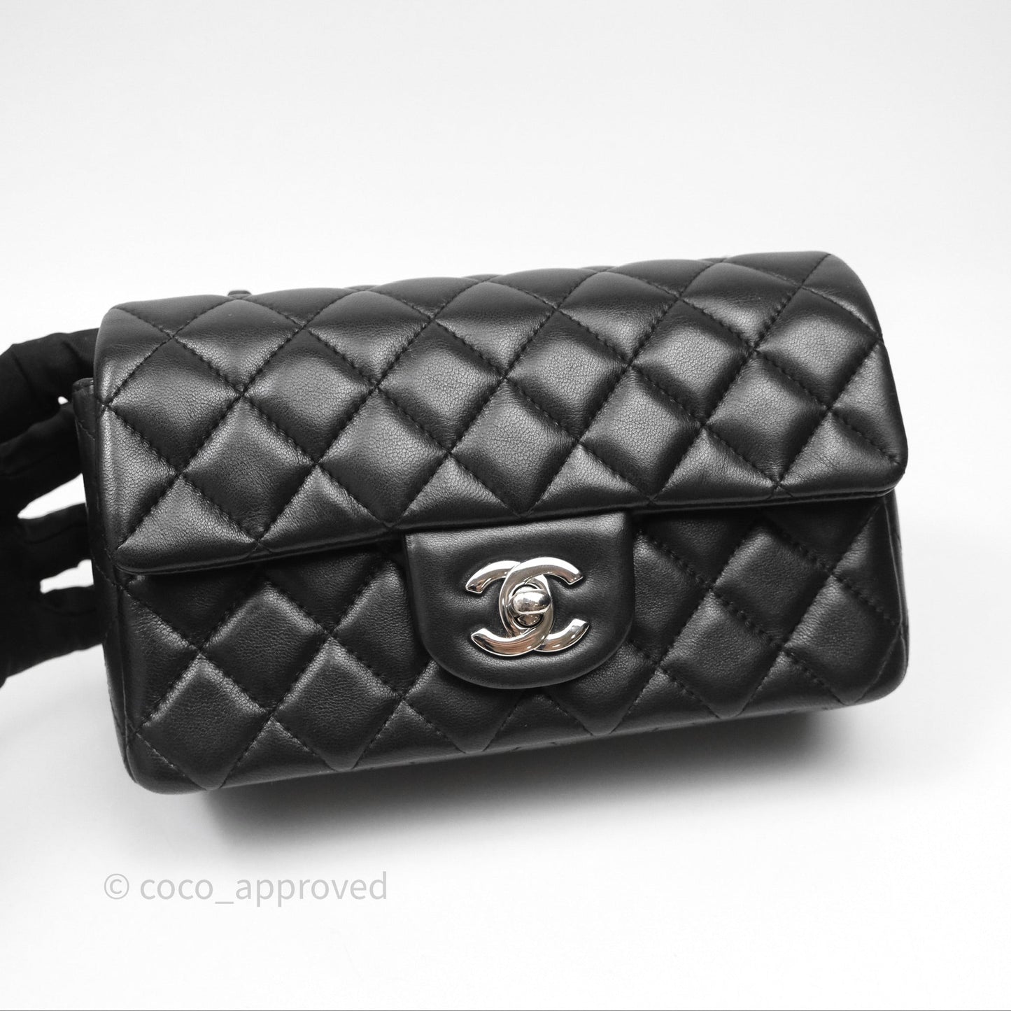 Chanel Quilted Mini Rectangular Flap Black Lambskin Silver Hardware