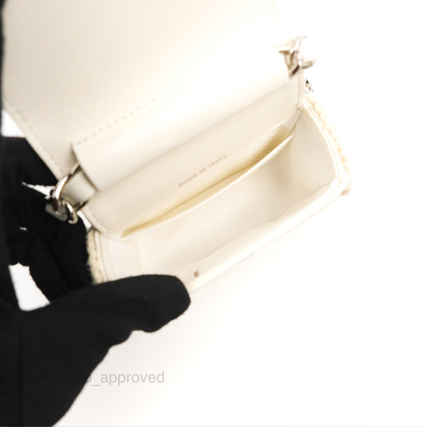LChanel Mini Bag White Lambskin Crochet Gold Hardware 22C