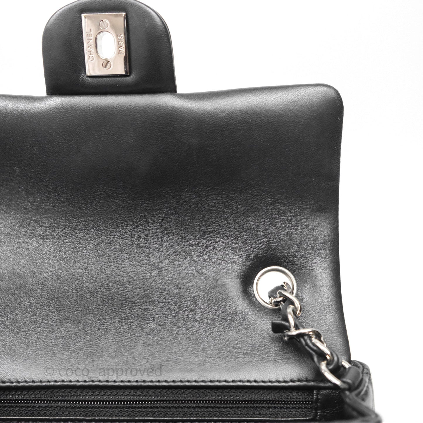 Chanel Quilted Mini Rectangular Flap Black Lambskin Silver Hardware