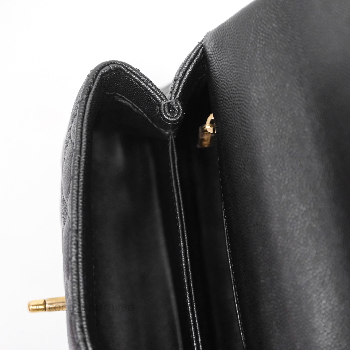 Chanel Small Coco Handle Quilted Black Caviar Aged Gold Hardware Lizard Handle