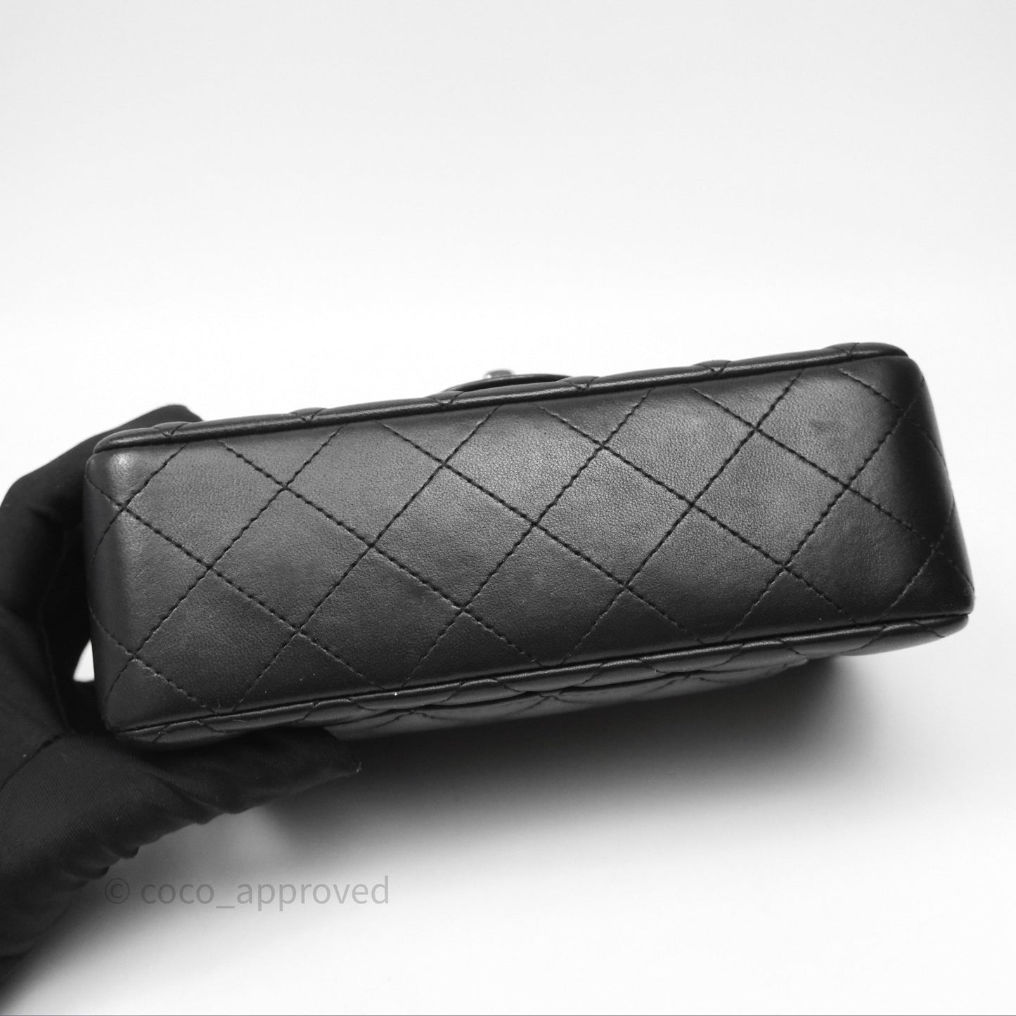 Chanel Quilted Mini Rectangular Flap Black Lambskin Silver Hardware