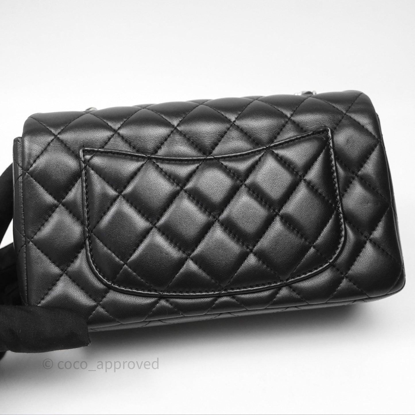 Chanel Quilted Mini Rectangular Flap Black Lambskin Silver Hardware