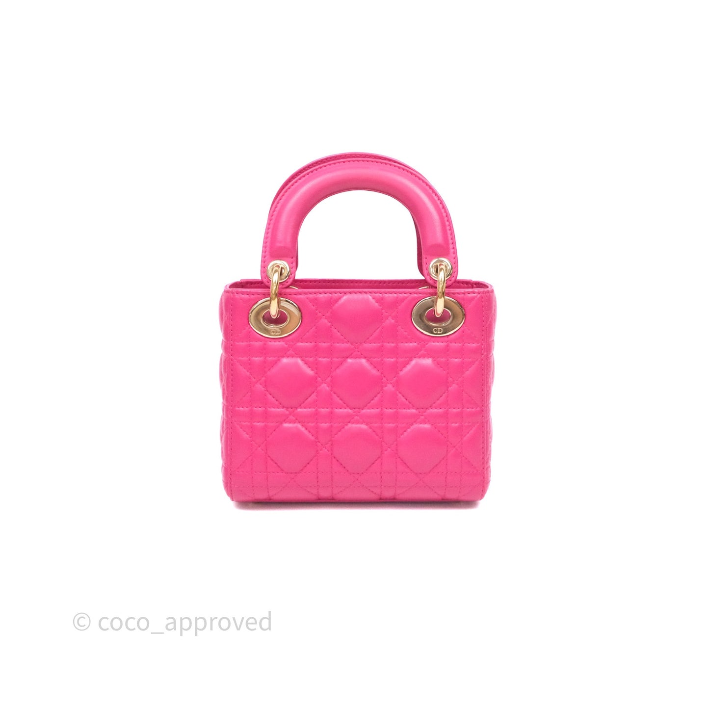 Christian Dior Mini Lady Dior Hot Pink Patent Gold Hardware