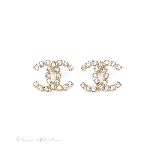 Chanel Crystal CC Earrings Gold Tone 20P