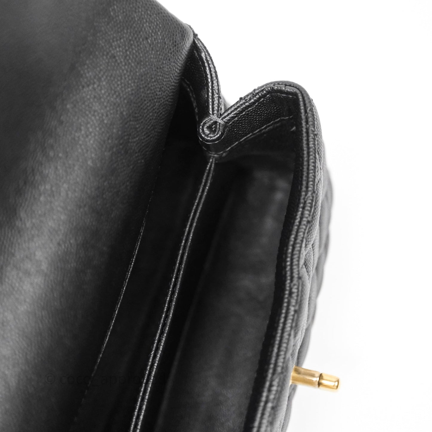 Chanel Small Coco Handle Quilted Black Caviar Aged Gold Hardware Lizard Handle