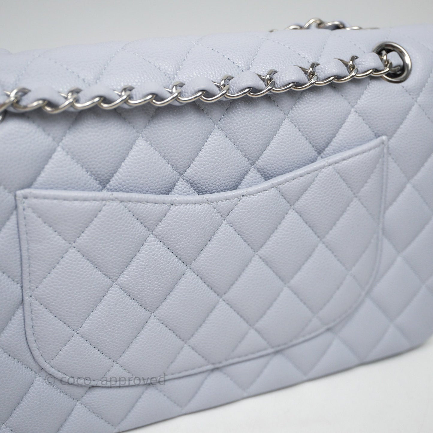 Chanel Classic M/L Medium Flap Light Blue Caviar Silver Hardware